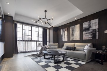奢華典雅現(xiàn)代簡約風格120平米復(fù)式loft客廳吊頂裝修效果圖