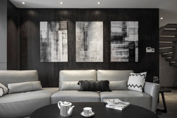 奢華典雅現(xiàn)代簡約風格120平米復(fù)式loft客廳背景墻裝修效果圖