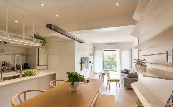 綠意盎然日式風(fēng)格100平米三居室餐廳吊頂裝修效果圖