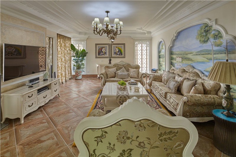 優(yōu)美雅致的歐式風(fēng)格四居室客廳裝修效果圖