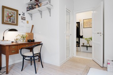 純白精致北歐風(fēng)格60平米一居室書(shū)房背景墻裝修效果圖