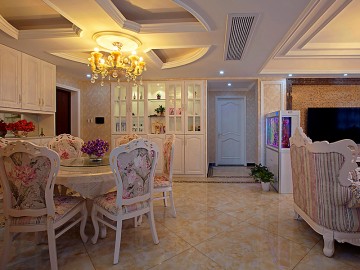 寧靜安逸歐式風(fēng)格90平米二居室餐廳吊頂裝修效果圖