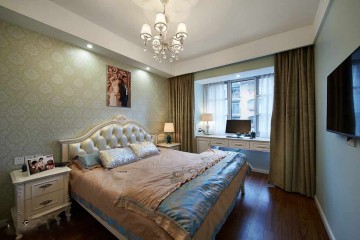 歐式深藍雅致100平米二居室臥室背景墻裝修效果圖