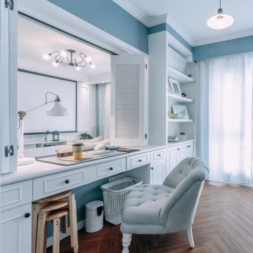 藍(lán)色清爽北歐風(fēng)格90平米二居室書房背景墻裝修效果圖