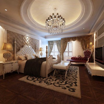 奢華時尚歐式風(fēng)格130平米三居室臥室吊頂裝修效果圖