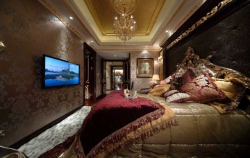 金碧輝煌歐式風(fēng)格140平米三居室臥室吊頂裝修效果圖