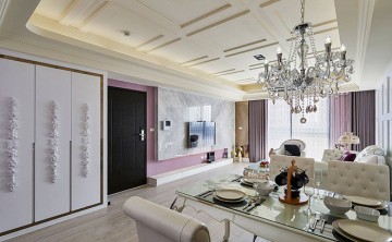 清新浪漫歐式風(fēng)格100平米三居室餐廳吊頂裝修效果圖