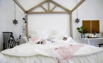 純凈森系北歐風(fēng)格130平米三居室臥室背景墻裝修效果圖