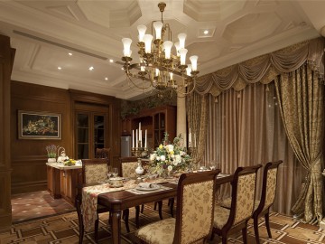 精巧優(yōu)雅歐式120平米復(fù)式餐廳吊頂裝修效果圖