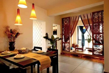 溫暖靜謐中式風(fēng)格100平米二居室餐廳吊頂裝修效果圖