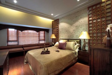 雅致荷韻中式風(fēng)格90平米二居室臥室背景墻裝修效果圖