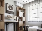 中式山水靜雅120平米三居室書(shū)房背景墻裝修效果圖