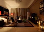 中式時(shí)尚美感90平米二居室客廳窗簾裝修效果圖