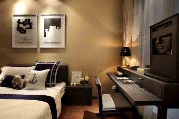 中式時(shí)尚美感90平米二居室臥室背景墻裝修效果圖