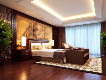 深沉雅致中式風格110平米三居室臥室背景墻裝修效果圖