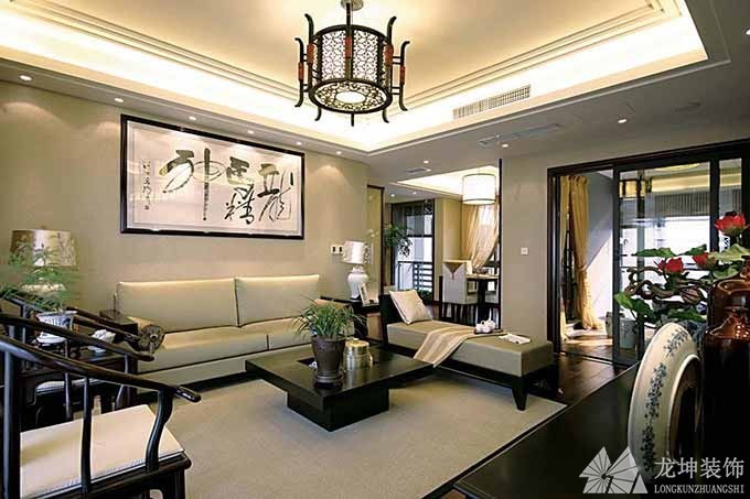 中式雅致端莊90平米二居室客廳背景墻裝修效果圖