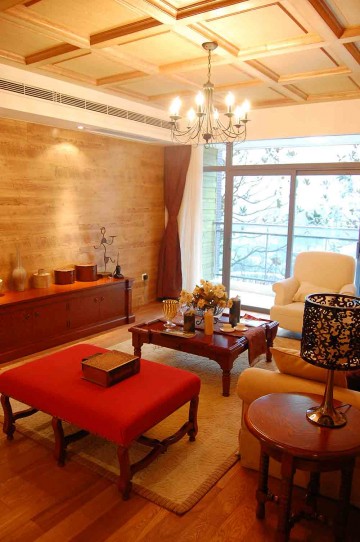 華美精致中式風(fēng)格100平米三居室客廳吊頂裝修效果圖