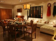 清雅復古中式風格100平米三居室餐廳背景墻裝修效果圖