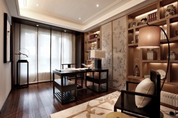 典雅華麗中式風格100平米三居室書房背景墻裝修效果圖