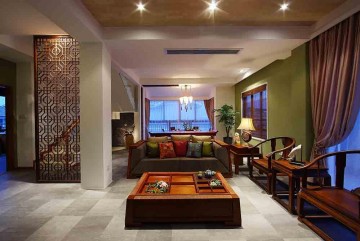 古典韻味中式風格100平米三居室客廳吊頂裝修效果圖