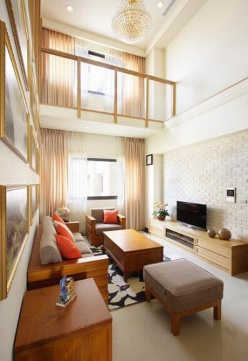 中式禪意雅致120平米復式客廳電視背景墻裝修效果圖