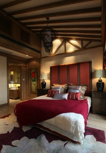 質(zhì)樸木質(zhì)中式風格120平米復式臥室吊頂裝修效果圖