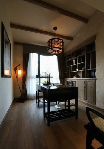 質(zhì)樸木質(zhì)中式風格120平米復式書房吊頂裝修效果圖