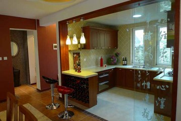 中式復古溫馨90平米復式廚房櫥柜裝修效果圖