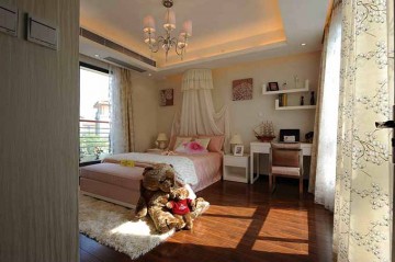 中式時(shí)尚雅致100平米復(fù)式兒童房背景墻裝修效果圖