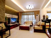 中式簡約雅致100平米復(fù)式客廳電視背景墻裝修效果圖