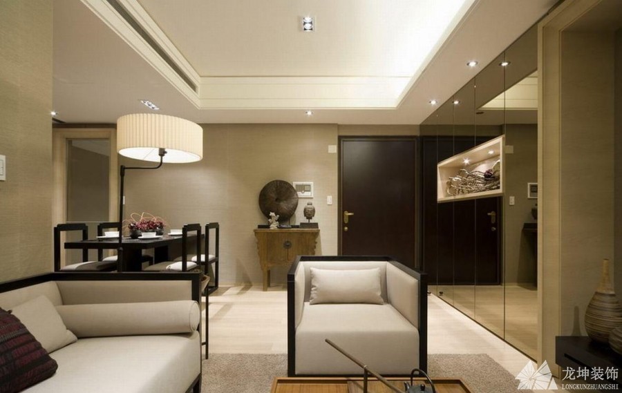 現代輕奢中式風格280平米別墅客廳背景墻裝修效果圖