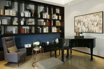 優(yōu)雅大氣中式風(fēng)格300平米別墅書(shū)房背景墻裝修效果圖