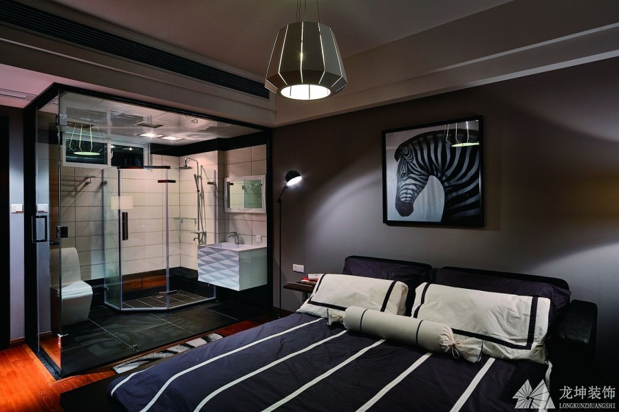 酷炫新中式風格260平米別墅臥室背景墻裝修效果圖