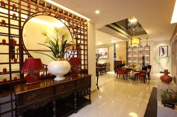 中式典雅唯美220平米別墅玄關(guān)過道裝修效果圖