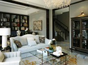 優(yōu)雅大氣中式風(fēng)格300平米別墅客廳背景墻裝修效果圖