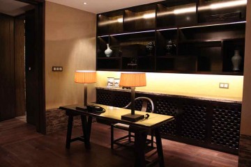 溫馨古典中式風(fēng)格280平米別墅書(shū)房背景墻裝修效果圖