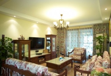 溫馨法式田園風格60平米一居室客廳電視背景墻裝修效果圖