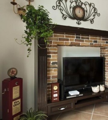 簡潔舒適田園風(fēng)格60平米一居室客廳電視背景墻裝修效果圖