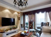 溫馨舒適田園風格80平米二居室客廳電視背景墻裝修效果圖