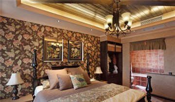 清新雅致田園風格90平米二居室臥室背景墻裝修效果圖