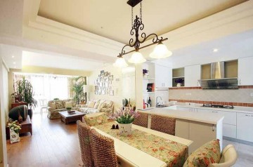 休閑舒適田園風格100平米二居室餐廳吊頂裝修效果圖