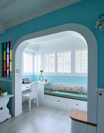 現(xiàn)代水色田園風格90平米二居室書房背景墻裝修效果圖