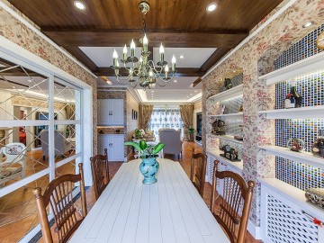 雅致溫馨田園風格100平米二居室餐廳吊頂裝修效果圖