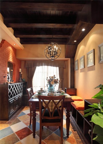 清新雅致田園風格90平米二居室餐廳吊頂裝修效果圖