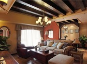 清新雅致田園風格90平米二居室客廳吊頂裝修效果圖