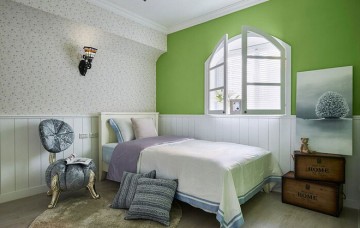 現(xiàn)代水色田園風格90平米二居室兒童房背景墻裝修效果圖