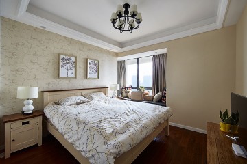 歐式清新田園風格100平米二居室臥室背景墻裝修效果圖