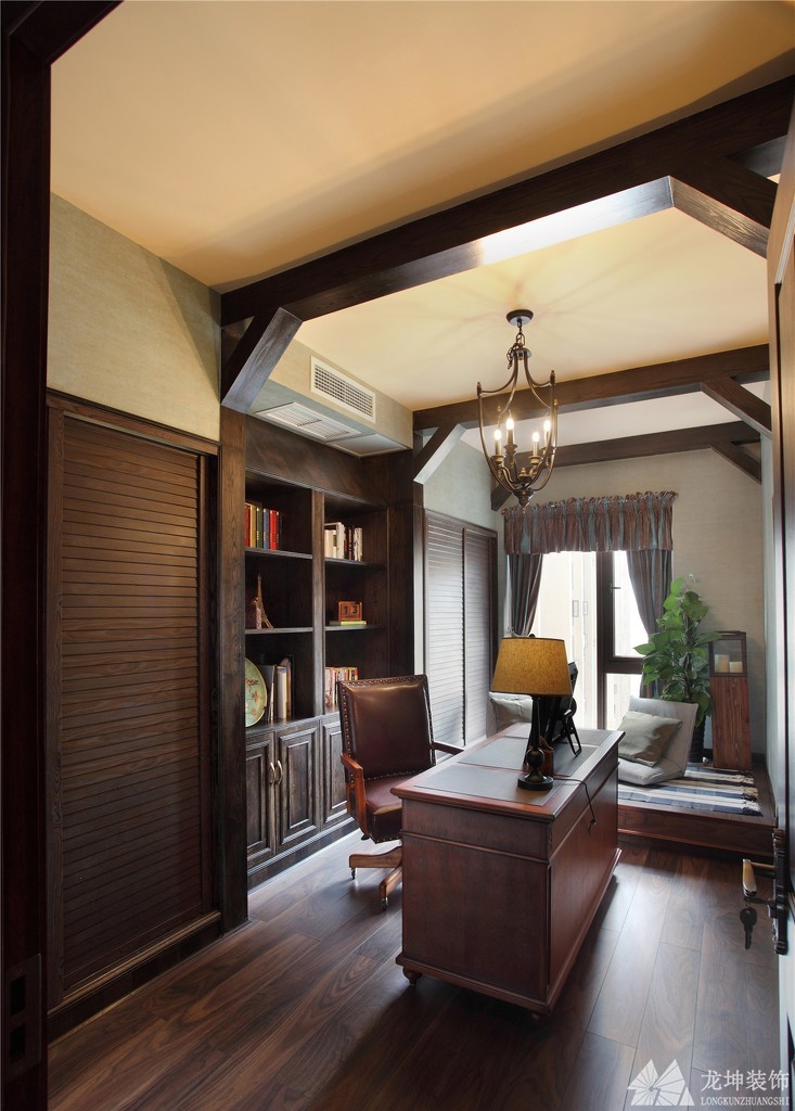 清新雅致田園風格90平米二居室書房吊頂裝修效果圖
