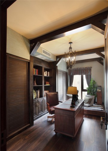 清新雅致田園風格90平米二居室書房吊頂裝修效果圖