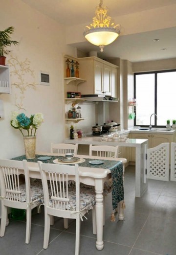 舒適浪漫田園風(fēng)格90平米二居室餐廳吊頂裝修效果圖